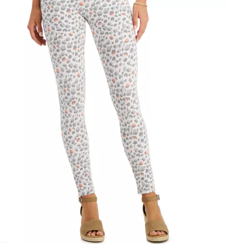 NWT Style & Co Leggings Capri Leopard Print Sz L White Grey Coral - Picture 4 of 6